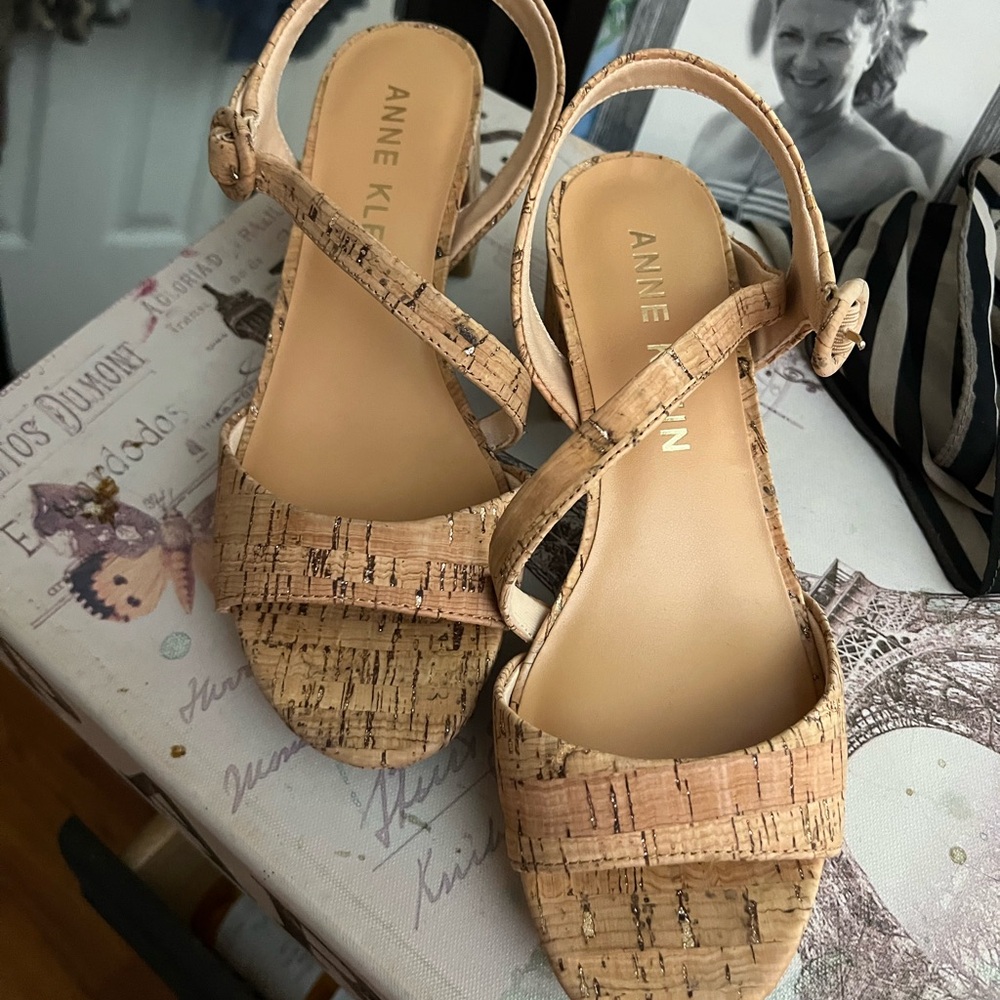Anne Klein Tan Fringe Sandals with Ankle Strap